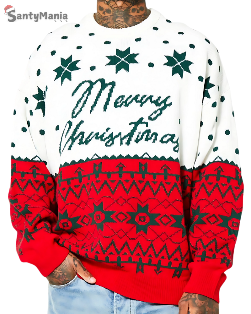 Santymania Men Christmas Loose Round Neck Pullover Sweater